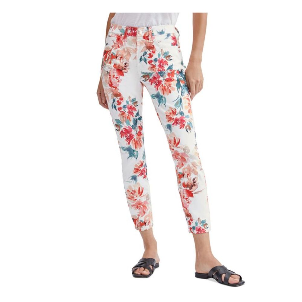 Jen 7 By 7 For All Mankind Womens Ivory Zippered Sateen Floral Skinny Jeans 10